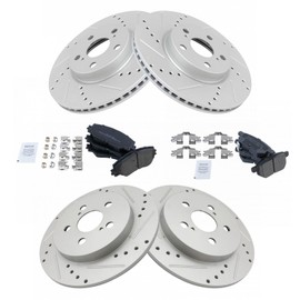 TRQ Front and Rear Performance Brake Pad & Rotor Kit Brake Pads Brake Rotors Set Semi-Metallic Premium G-Coated Compatible with 2009-2010 Pontiac Vibe 2014-2019 Toyota Corolla 2009-2013 Matrix
