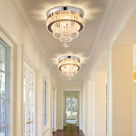 Cainjiazh Crystal Chandeliers 11.8" Modern Crystal Light Fixtures LED Flush Mount Chandelier Ceiling Light Chandeliers for Bedrooms Living Room Dining Room Chrome (Warm White)