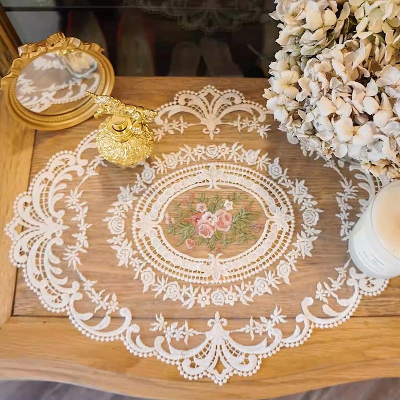 AIMALL 4-Pack Vintage Oval Crochet Placemats, Handmade French Lace Doilies,
