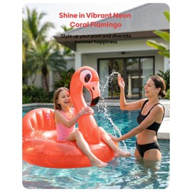QPAU 43" Flamingo Pool Float, Neon Coral Inflatable Pool Float for Adults & Kids, Animal Pool Float with 200 lb Capacity, Float for Swimming Pool, Beach & Lake, Small