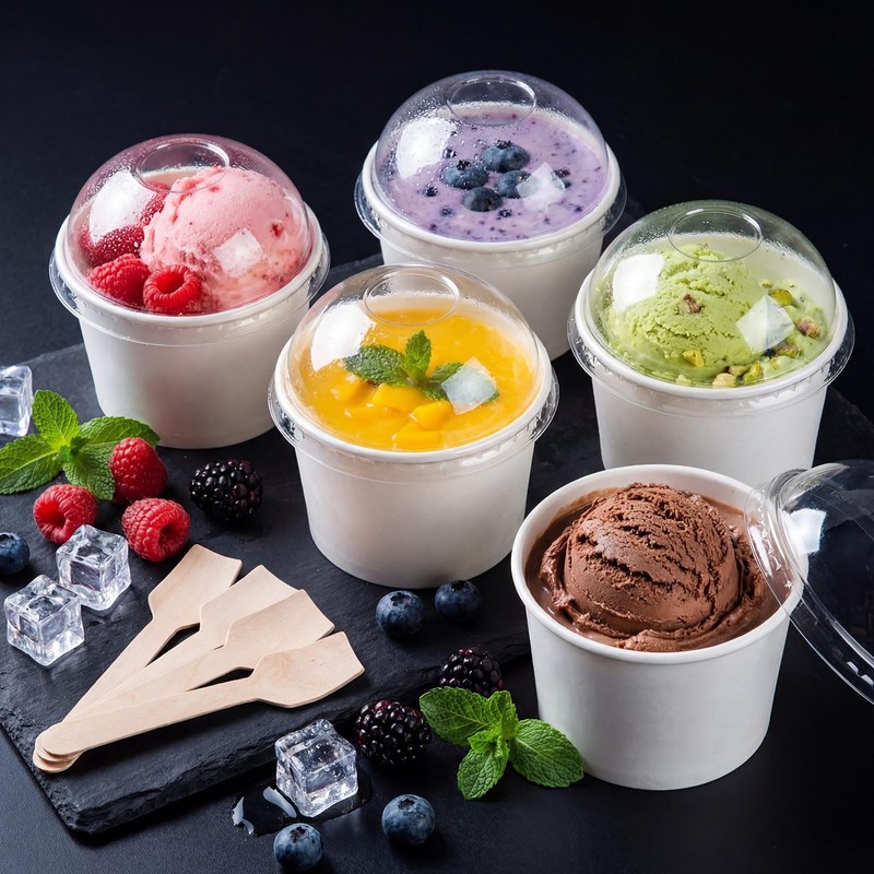200 Pack Ice Cream Cups with Dome Lids No Hole