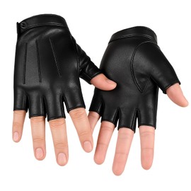 Aisikoo Fingerless Gloves Men & Women - Sporty Leather Gloves Finger Free Gloves PU Leather Gloves for Outdoor Fitness