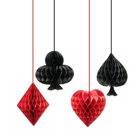 SUNBEAUTY Casino Honeycomb Balls Las Vegas Party Night Party Decorations Hanging Honeycomb Balls for Casino Magic Themed Birthday Backdrop Decoration Red Black 4pcs