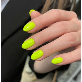 Neon Green Press on Nails Short Almond Fake Nails Press ons Neon Thick Solid Color Glue on Nails Short False Nails Medium Almond Nails Oval Round Shaped for Women 24Pcs