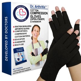 Doctor Developed Compression Gloves for Women and Men, Open-Finger Arthritis Gloves, Typing Gloves, Arthritis & Carpal Tunnel, 1 Pair (Black, L)