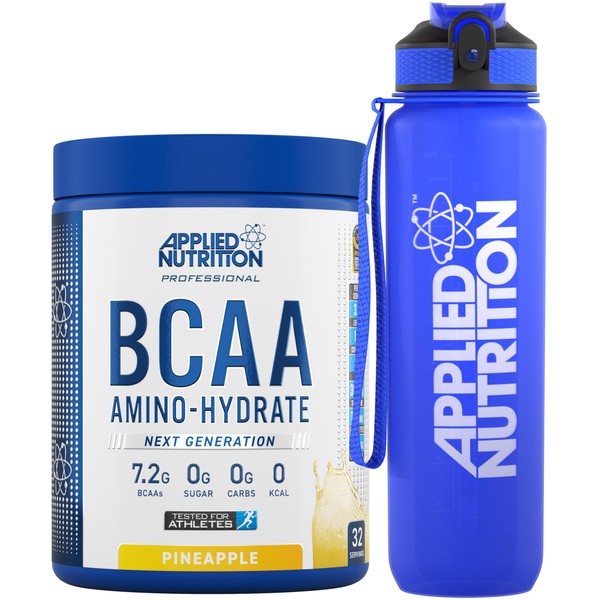 Applied Nutrition Bundle: BCAA Powder 450g + Lifestyle Water Bottle 1000ml | Branched Chain Amino Acids BCAAs Supplement, Intra Workout & Recovery (450g - 32 Servings) (Pineapple)