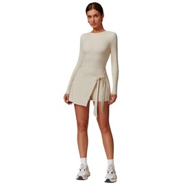 MUMANAIXI Two-in-One Mock Layered Sports Dress Workout Rompers Mini Tennis Dress Breathable Activewear