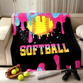 Hillsuren Softball Ice Cream Drip Blanket 50 x 60 Softball Sports Blanket Throw Ice Cream Stuff Team Gifts for Ball Lovers Players Home Decor Halloween Christmas Thanksgiving Gift