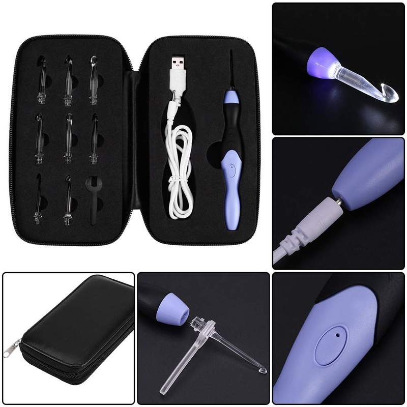 9 In 1 LED Crochet Hook Set, 9 Interchangeable Heads