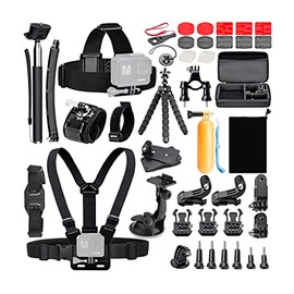 Koah 50-In-1 Action Camera Accessory Kit (Compatible with GoPro) - Suction Cup, Floating Handle, Grip Strap, 360 Rotation Clip, Tether Straps, Wrist Strap, Monopod, Bicycle Handlebar, Chest Strap, etc
