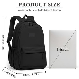 Lahrma Travel Backpack Womens, Lightweight 14 Inch Laptop Rucksack Bag for Men, Splash-proof & Casual Daypacks for School College Work (Black)