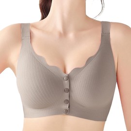 OXYIBRAS Front Closure Bras for Women Comfort Wireless Bar Supportive No Underwire Seamless Post Surgery Bralettes Grey M