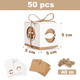 BETESSIN Guest Gift Communion Box 5 x 5 x 5 cm – Pack of 50 Confirmation Gift Box with Christian Motifs – Christening Gift Box Small – Party Favours Packaging for Wedding, Confirmation and much more
