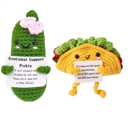 Positive Support Taco & Emotional Support Pickle,Knitted Inspirational Crochet Taco for Cheer Up Gift Party Decoration,Funny Encouragement Gifts