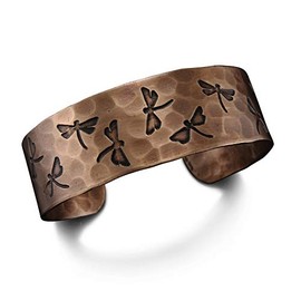 ANJU JEWELRY Engraved Metal Collection Hammered Cuff Bracelet - Dragonflies