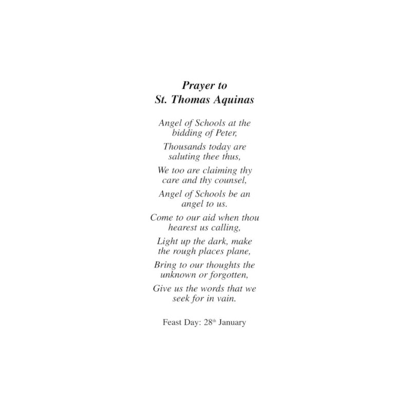 Prayer to St. Thomas Aquinas - Laminated holy card -