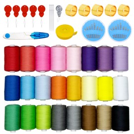 JMZLLRX 24 Color Sewing Thread Kits, 1000 Yards Polyester Thread Spools with Needle, Threader, Scissors and Ruler, Sewing Machine Thread Spools for Sewing
