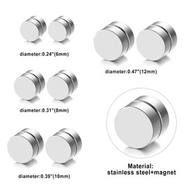 OIDEA Stainless Steel Magnetic Stud Earrings: 4 Pairs 6-12 mm Silver Round Stud Earrings Clips Non-Piercing for Men Women Jewellery Gift for Birthday Anniversary Friday