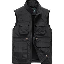 AIEOE Mens Casual Outdoor Windproof Waterproof Lightweight Safari Utility Summer Jacket Black