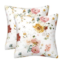 DILOXNSU Set of 2 Cushion Cover 45cm x 45cm Modern Watercolor Floral Double-Sided Soft Velvet Home Decorations Square Pillowcases for Sofa Bed Couch Outdoor Throw Pillow Covers 18x18 Inches