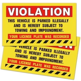 “Violation - Vehicle Illegally Parked, Parking Violation Notice Vehicle is Illegally Parked -Pack of 50 Parking Violation Stickers Hard to Remove, Large Size 5" X 9"