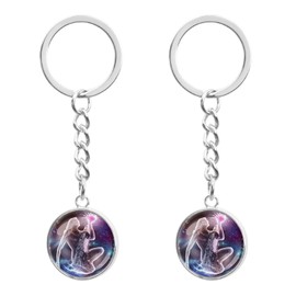 LT Easiyl 2pcs Zodiac Nightlight Keychains 12 Constellations Luminous Keychain Nightlight Keyring Luminous Glass Sphere Constellation Key Chain for Men Women, Aquarius