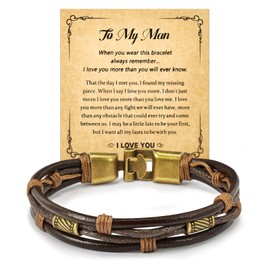 CheersLife Gifts for Him, Husband Bracelet Mens Vintage Leather Wrist Band Brown Rope Bracelet for Boyfriend, Presents for Anniversary Birthday Fathers Day Christmas Valentines Day