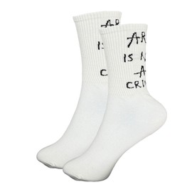 Tindo Statement Socks ART IS NOT A CRIME Streetwear Sock - Artist Socks with Message - Size 3-9 Crew Socks, White