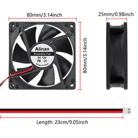 Alinan 4pcs 8025 80mm x 25mm 12V Dual Ball Bearings Brushless Fan 2Pin DC Cooling Exhaust Fan for Radiator DIY Air Exhaust Vent Cooling
