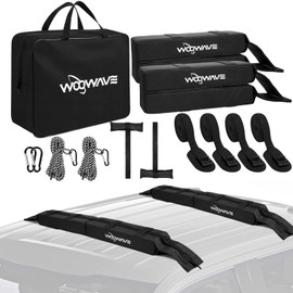 WOOWAVE Folding Kayak Soft Roof Rack Pads Universal Kayak Carrier Car Rack with 4 Tie Down Straps, 2 Tie Down Rope, 4 Carabiner, 2 Quick Loop Strap and Storage Bag for Canoe/Surfboard/Paddleboard/SUP