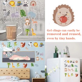 17Pcs Gel Clings Window Stickers Jungle Animals Thick Gel Clings Jungle Animal Party Decor Stickers Reusable Animals Thick Gel Clings Zoo Animals Party Supplies Decor for Kids Adults