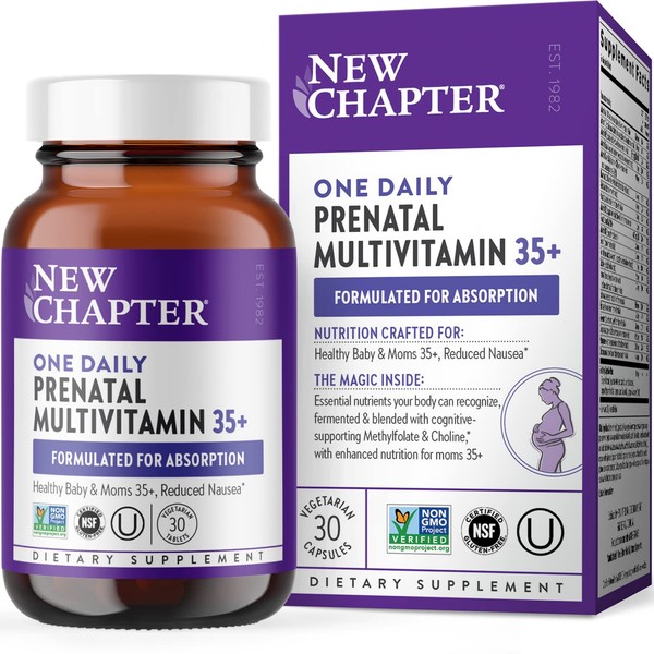 New Chapter Prenatal Vitamins, One Daily Prenatal Multivitamin Age 35+ with Methylfolate + Choline for Healthy Mom & Baby - 30 ct