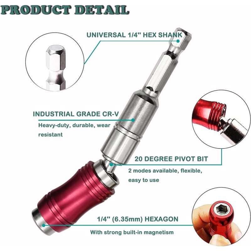 KEWAYO 4PcsMagnetic Pivot Drill Bit Holder, 1/4" Quick Release Magnetic