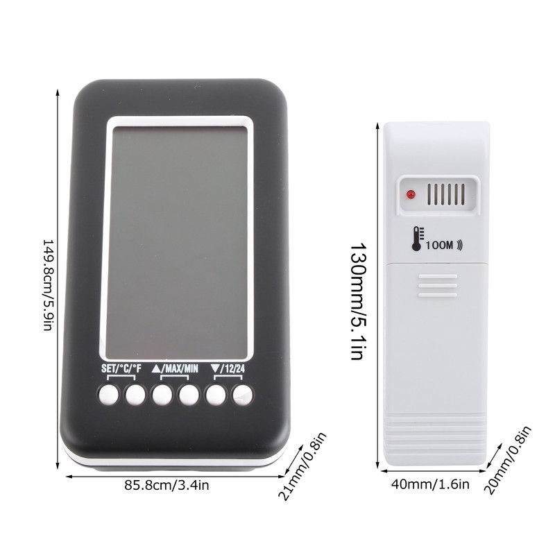 CJ3316RF 4in Thermometer with Clock Function Indoor Outdoor Digital Wireless
