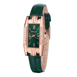 JewelryWe Watches Women's Analogue Quartz Date Calendar 30 m Waterproof Watch Rectangular Roman Numerals Business Casual Watch with Genuine Leather Strap Black/Green, 3-black, Strap.