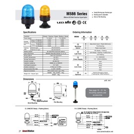 MS66M-B00-B, 66mm Beacon Signal LED Light, Direct Mount, Steady/Flash/Buzzer, Blue Color, 12-24V AC/DC