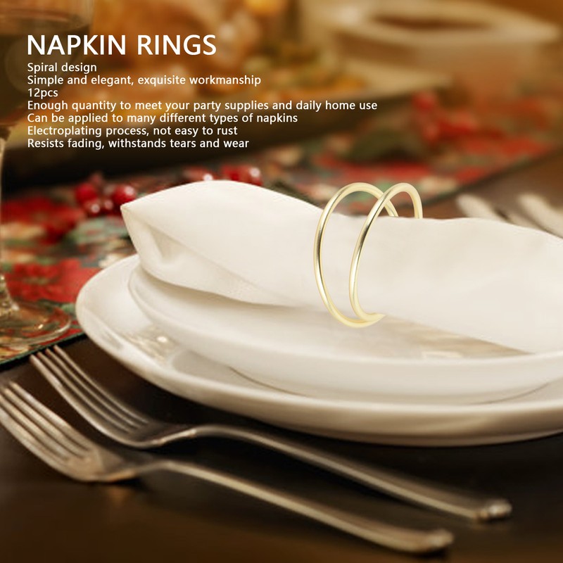 12pcs Spiral Napkin Rings Matte Gold Electroplating Prevent Fading Table
