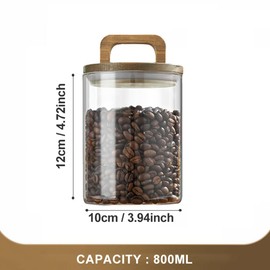 Glass Food Storage Containers, Clear Decorative Organizer Bottle Canister Pantry Jar with Air Tight Wooden Lid, Glass Jar With Lid for Coffee Bean Candy Cookie Noodles Nuts Spices etc, 27oz/800ml