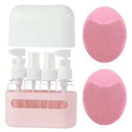 1 Piece 4 In 1 Piece Bottling And 2 Piece Face Wash Brushes, Travel Cosmetic Container, Travel Gadget, Travel Bottle, Liquid Container.