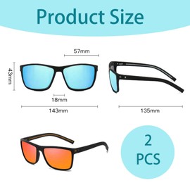 2 Pcs Polarized Sunglasses for Men and Women,Protection Lightweight Mens Sunglasses Polarised,Sports Fasion Vintage Square Mens Sun glasses Polarised, for Men Women Driving Fishing Cycling Hiking.