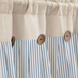 Farmhouse Kitchen Curtains Vintage Linen Window Cafe Curtains 18 Inch Length Blue Stripe Valances