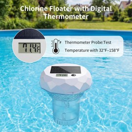 Upgrade 3-in-1 Solar Pool Light Floater, Chlorine Dispenser with Digital Thermometer, Remote/Button Control Color Changing Lights, IP68 Waterproof Solar Powered Pool Accessories for Pool Party, SPA.