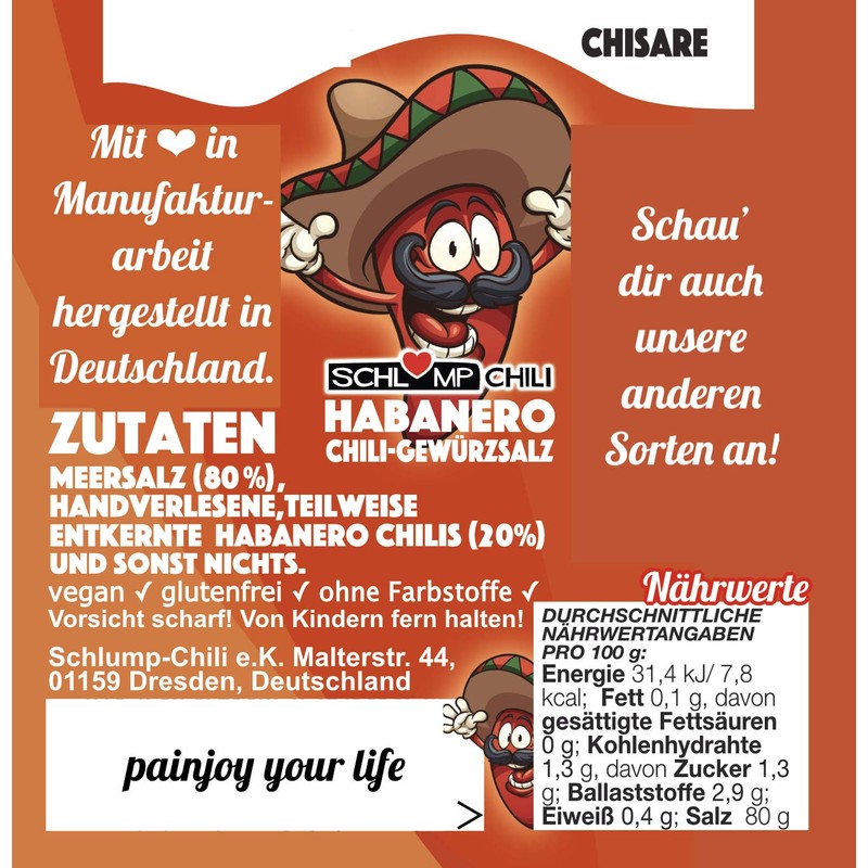 Schlump-Chili CHISAHabanero Chili Salt Medium Sharp Refill Set for Spice
