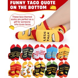 Halfchet 10 Pairs Funny Food Socks for Men Women Taco Socks Novelty Taco Pattern Ankle Socks Short Socks with Tabs Funny Gifts for Taco Lovers Christmas Holiday Gifts
