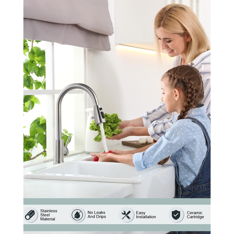 WOWOW Kitchen Faucet with Sprayer, Kitchen Sink Faucet, SUS 304
