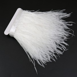 1m White Ostrich Feathers Fringe with Satin Ribbon for Dresses, Sewing, Crafts, Costumes, Decoration Pack