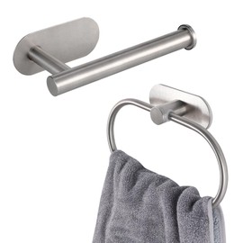 Toilet Paper Holder/Towel Ring Self Adhesive, Eolax No Drilling Brushed Nickel Bathroom Hardware Accessories, Stainless Steel Sticky Toilet Roll Hanger and Hand Towel Holder, 2 Pieces