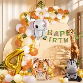 4th Birthday Boy Girl 4 Year Jungle Birthday Decoration Forest Animals, Safari Balloons 4 Children's Birthday Decoration, Animals Birthday Decoration