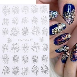 8Sheets Fireworks Nail Art Stickers for Nail Art, Gold Silver Fireworks Nail Decals 3D Self-Adhesive Christmas Nail Art Stickers Xmas Stickers Nail Charms for Women Girls New Year Holiday Nails DIY