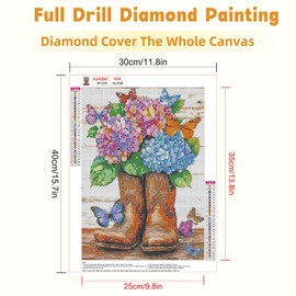 RICUVED Flowers Diamond Art Kits for Adults, 5D Diamond Painting Kits for Beginners, Full Drill Diamond Art Boot Diamond Gem Diamond Painting Kits Arts Craft for Home Wall Decor 12x16Inch